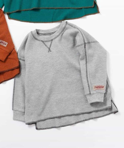 配色ステッチビッグシルエットワッフルTシャツ