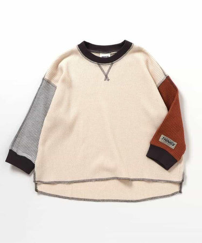 配色ステッチビッグシルエットワッフルTシャツ