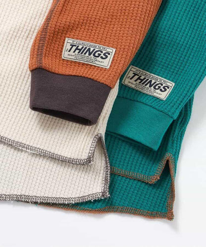 配色ステッチビッグシルエットワッフルTシャツ