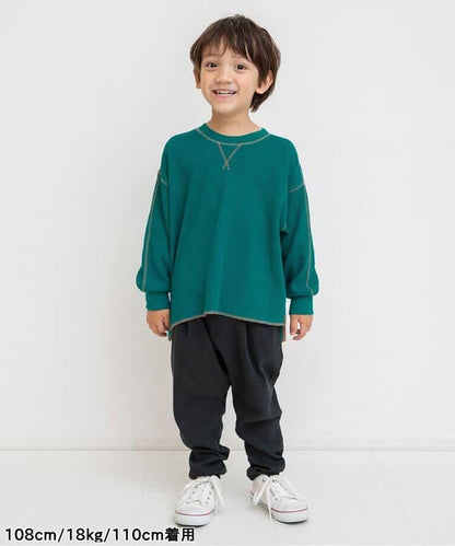 配色ステッチビッグシルエットワッフルTシャツ