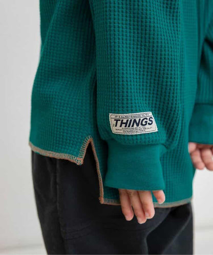 配色ステッチビッグシルエットワッフルTシャツ