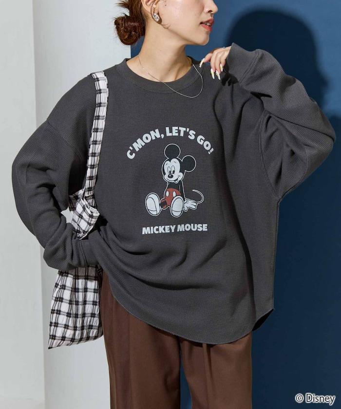 特別款/Mickey Mouse/米奇/華夫格印花長袖T恤