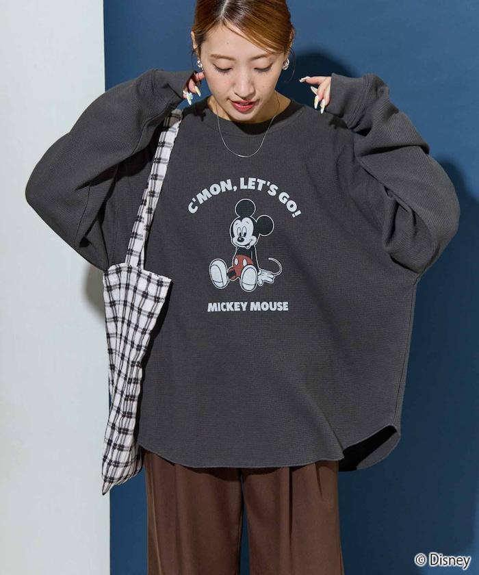 特別款/Mickey Mouse/米奇/華夫格印花長袖T恤