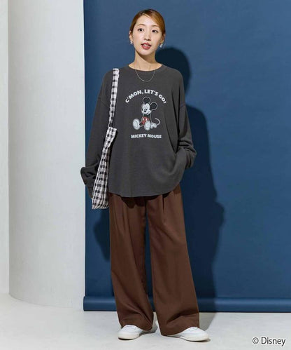 特別款/Mickey Mouse/米奇/華夫格印花長袖T恤