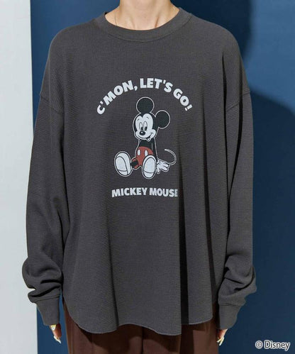 特別款/Mickey Mouse/米奇/華夫格印花長袖T恤