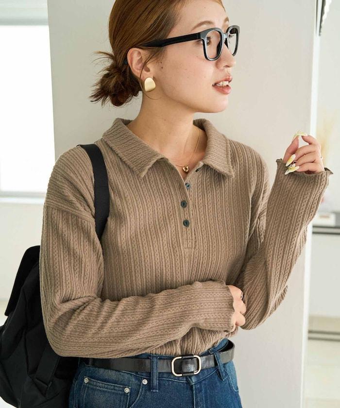 迷你麻花絨面翻領套頭衫