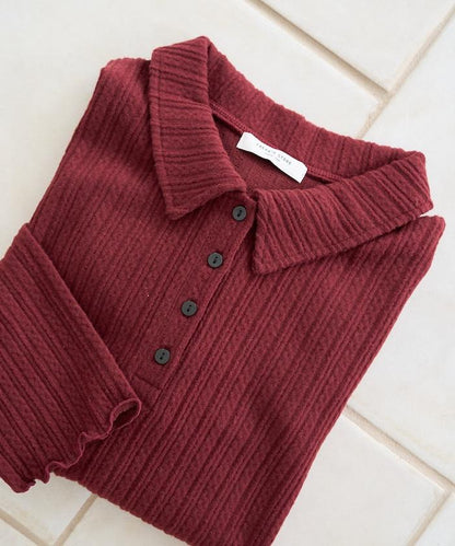 迷你麻花絨面翻領套頭衫