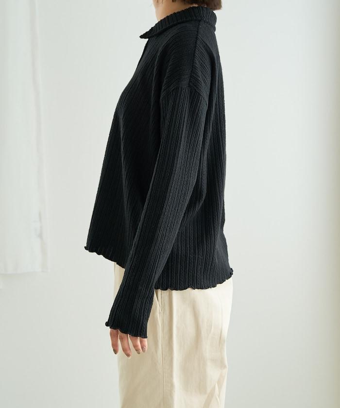 迷你麻花絨面翻領套頭衫