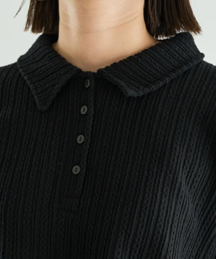 迷你麻花絨面翻領套頭衫