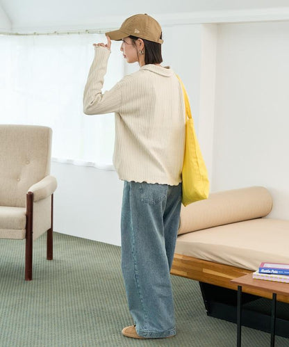 迷你麻花絨面翻領套頭衫