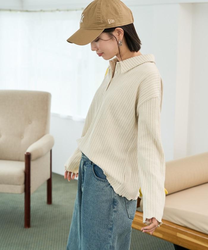 迷你麻花絨面翻領套頭衫