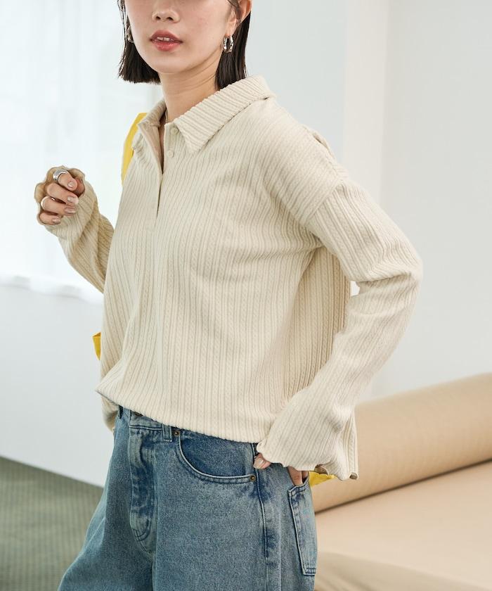 迷你麻花絨面翻領套頭衫