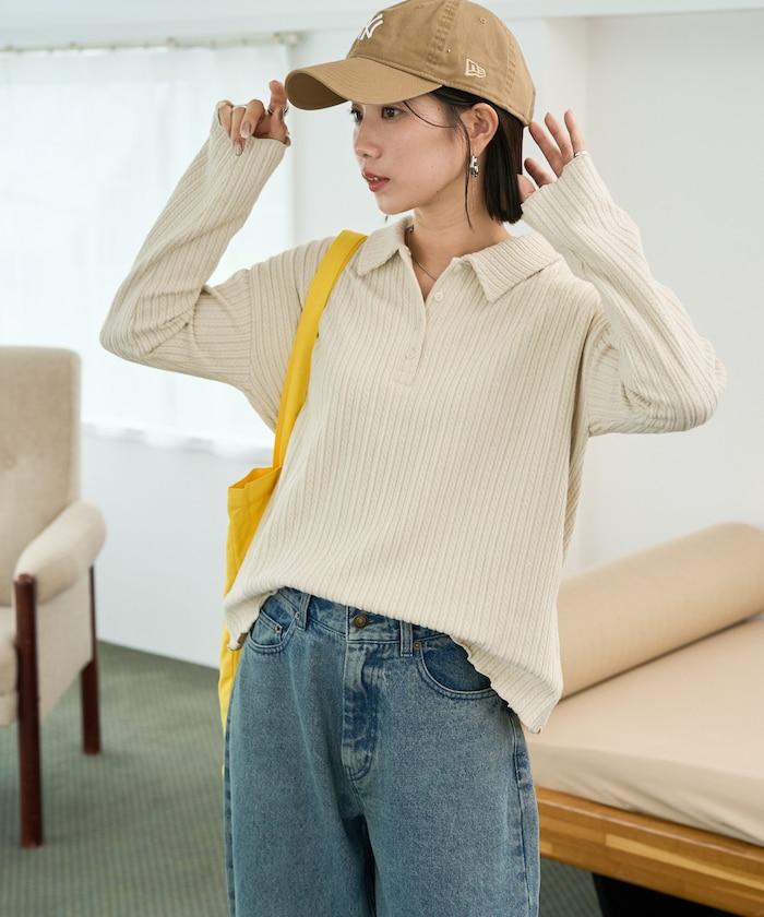 迷你麻花絨面翻領套頭衫