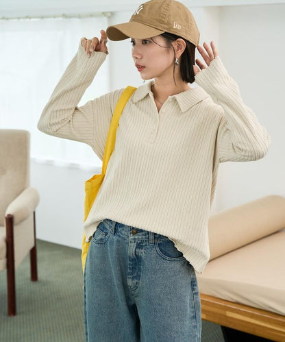 迷你麻花絨面翻領套頭衫