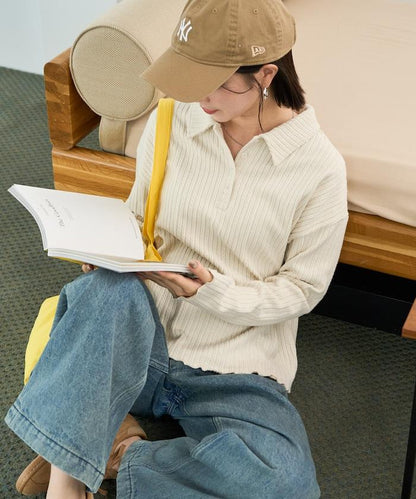 迷你麻花絨面翻領套頭衫