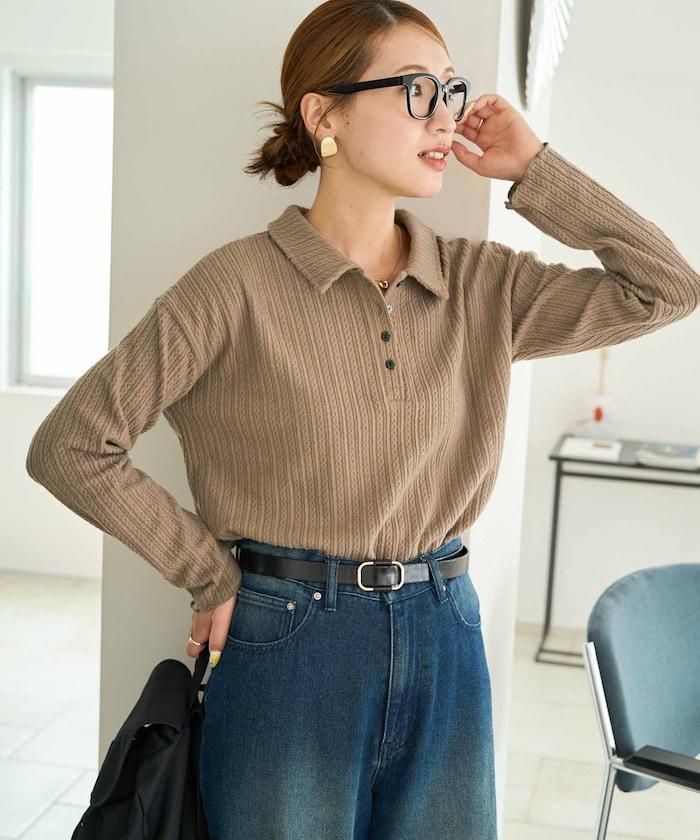 迷你麻花絨面翻領套頭衫