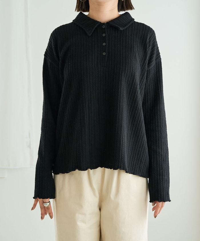 迷你麻花絨面翻領套頭衫