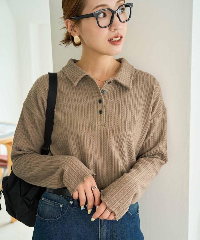 迷你麻花絨面翻領套頭衫