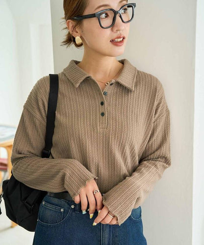 迷你麻花絨面翻領套頭衫