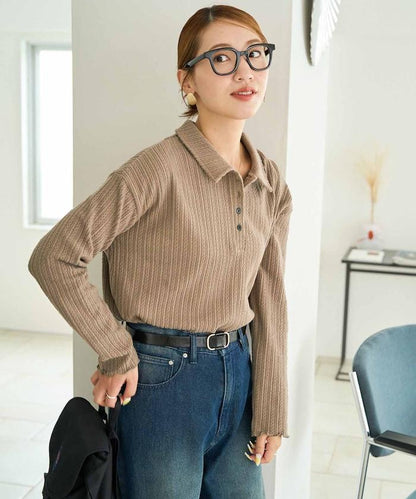 迷你麻花絨面翻領套頭衫