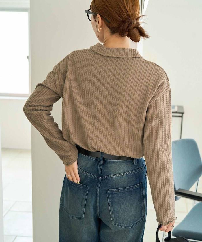 迷你麻花絨面翻領套頭衫