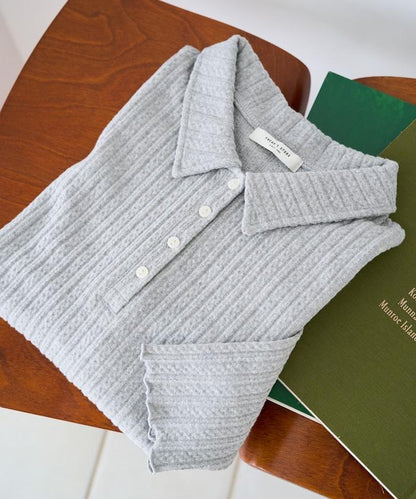 迷你麻花絨面翻領套頭衫