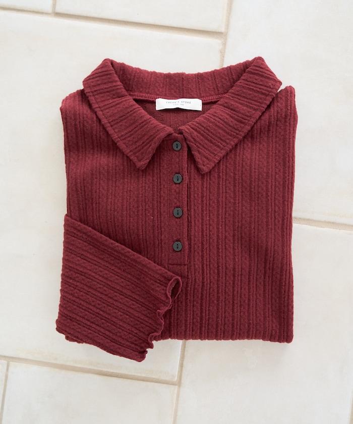 迷你麻花絨面翻領套頭衫