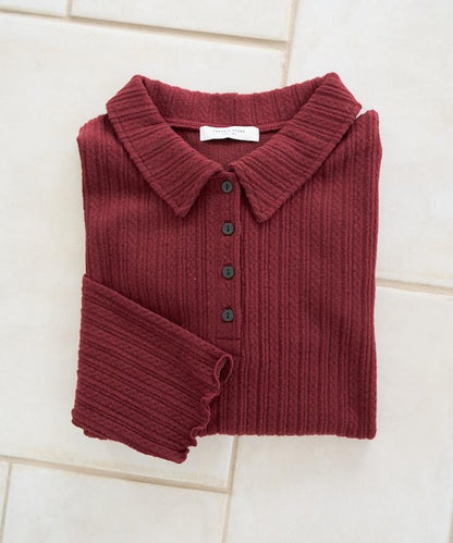 迷你麻花絨面翻領套頭衫