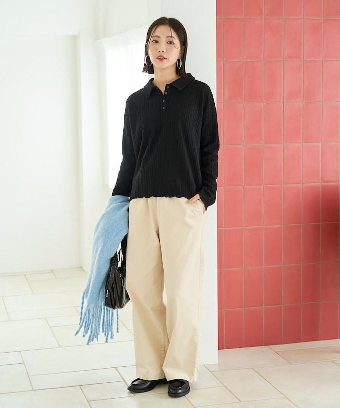 迷你麻花絨面翻領套頭衫