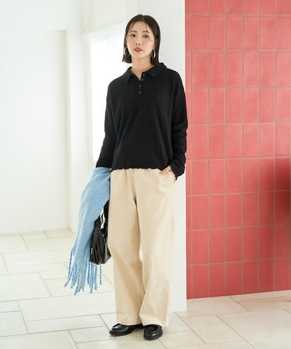 迷你麻花絨面翻領套頭衫