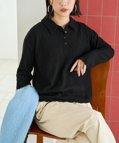 迷你麻花絨面翻領套頭衫