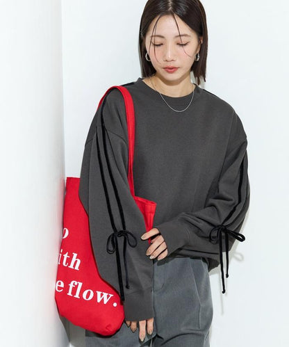 天鵝絨蝴蝶結條紋加絨衛衣套頭衫【限定展售】