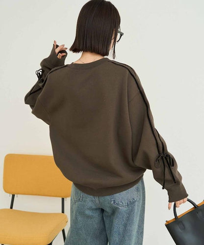 天鵝絨蝴蝶結條紋加絨衛衣套頭衫【限定展售】