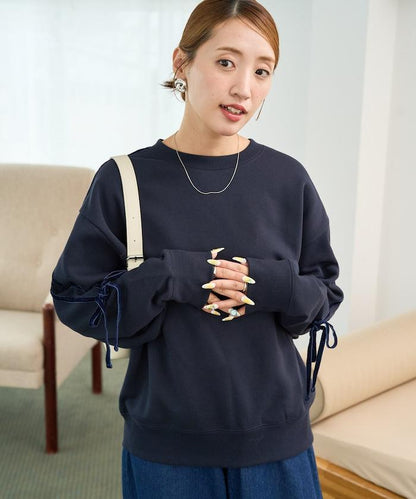 天鵝絨蝴蝶結條紋加絨衛衣套頭衫【限定展售】