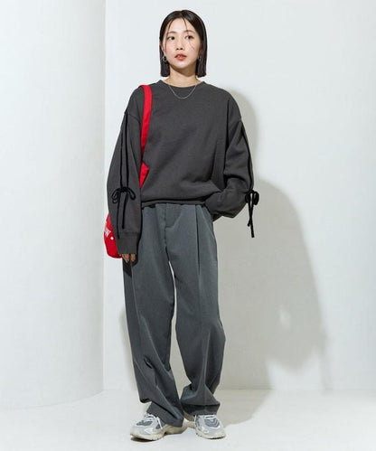 天鵝絨蝴蝶結條紋加絨衛衣套頭衫【限定展售】