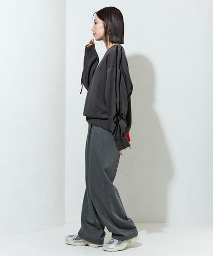 天鵝絨蝴蝶結條紋加絨衛衣套頭衫【限定展售】