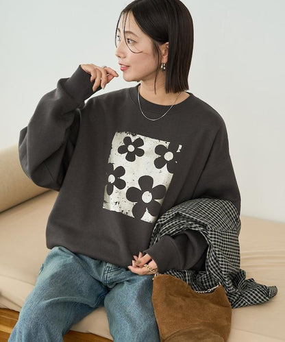 花卉箔印花衛衣套頭衫
