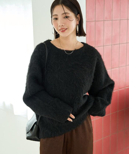 混色長絨拉格蘭袖針織套頭衫