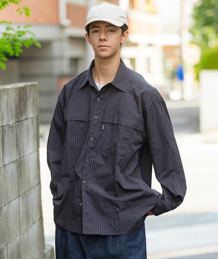 特別款釣魚口袋長袖格子襯衫
