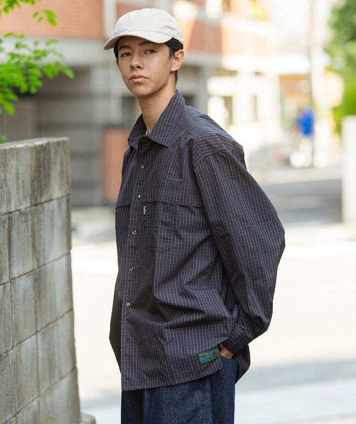 特別款釣魚口袋長袖格子襯衫