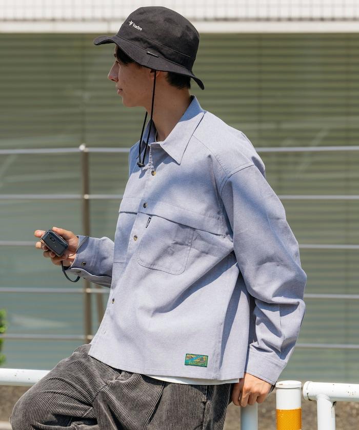 牛津布九分袖多功能口袋長袖襯衫