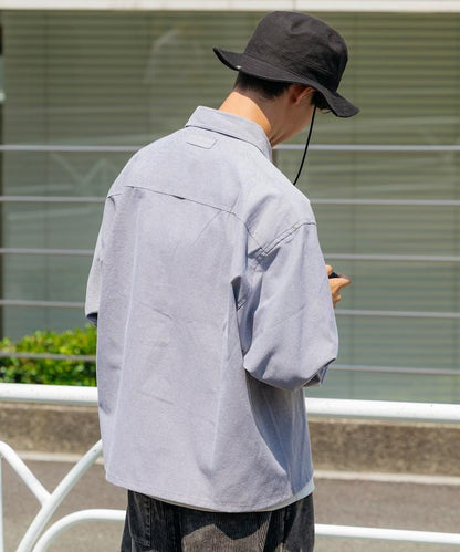 牛津布九分袖多功能口袋長袖襯衫