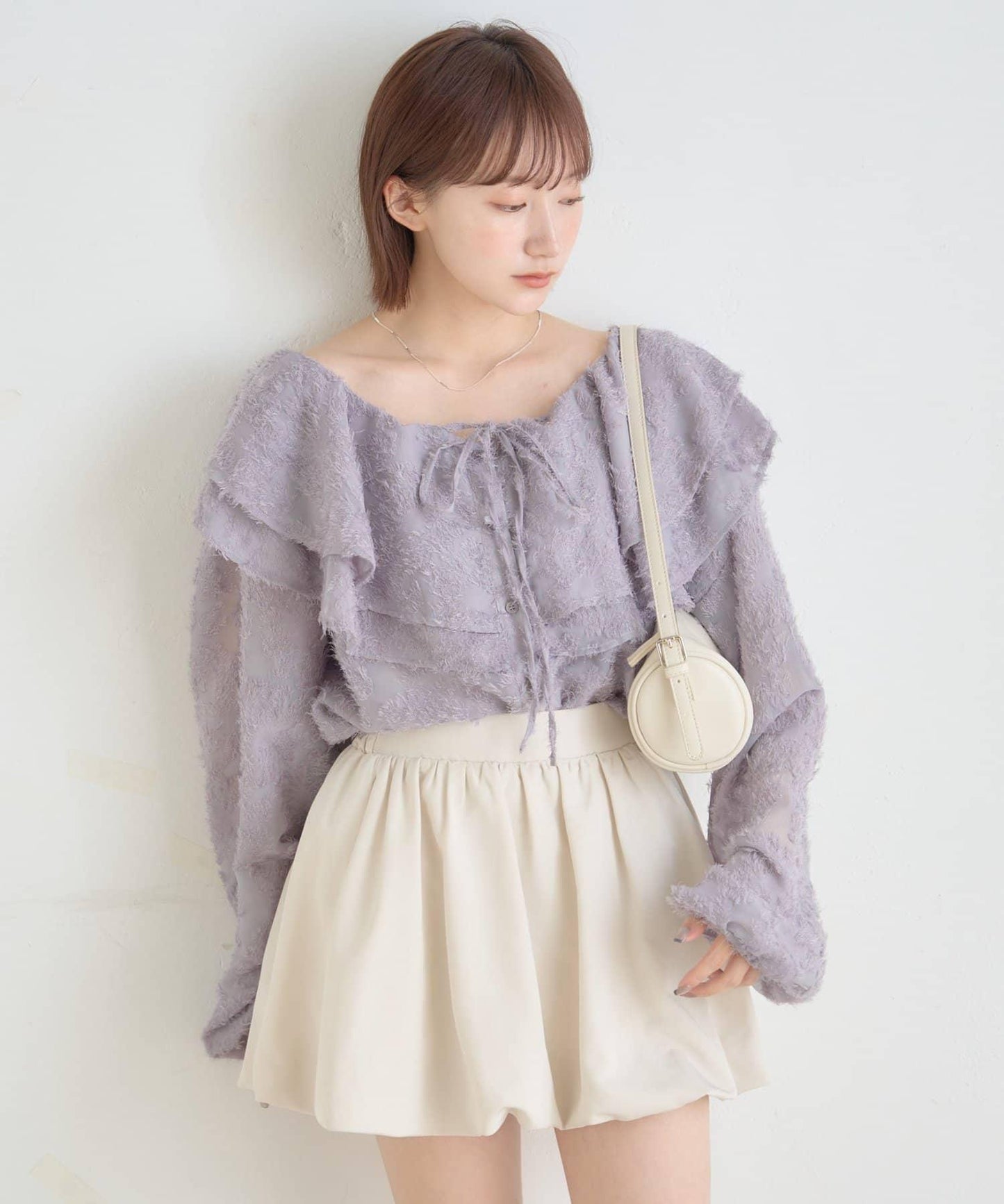 【mystic】[mline]荷葉邊褶皺雪紡襯衫