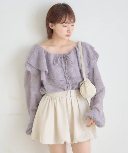 【mystic】[mline]荷葉邊褶皺雪紡襯衫