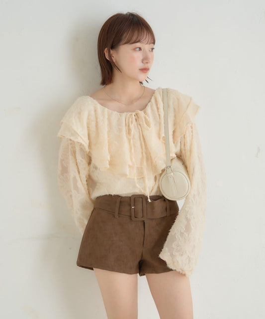 【mystic】[mline]荷葉邊褶皺雪紡襯衫