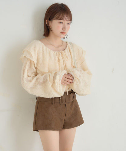 【mystic】[mline]荷葉邊褶皺雪紡襯衫