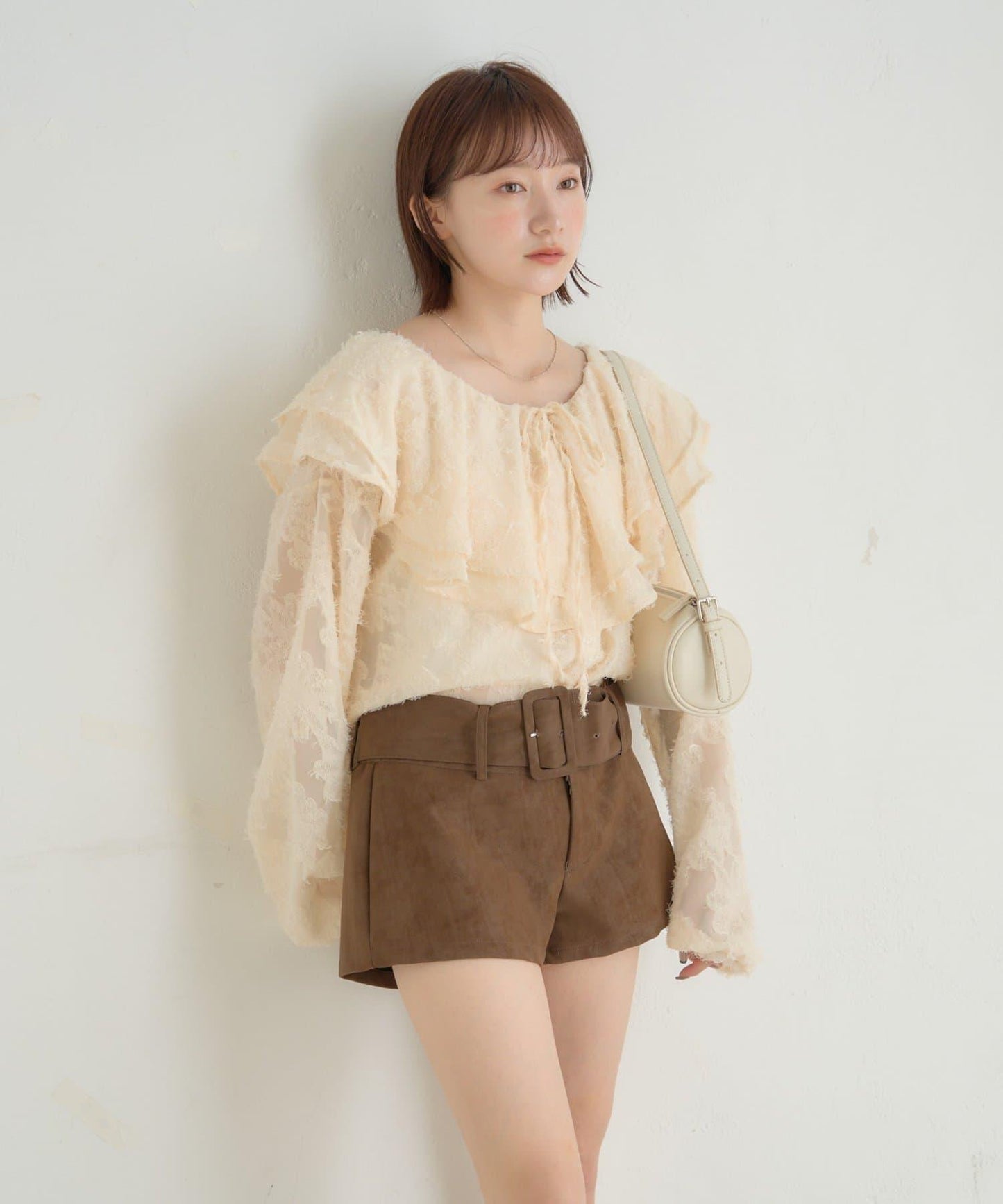 【mystic】[mline]荷葉邊褶皺雪紡襯衫