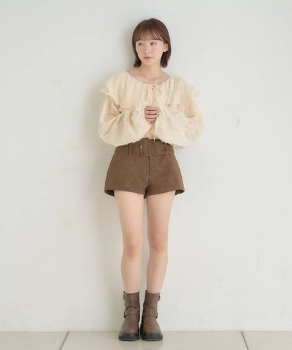 【mystic】[mline]荷葉邊褶皺雪紡襯衫