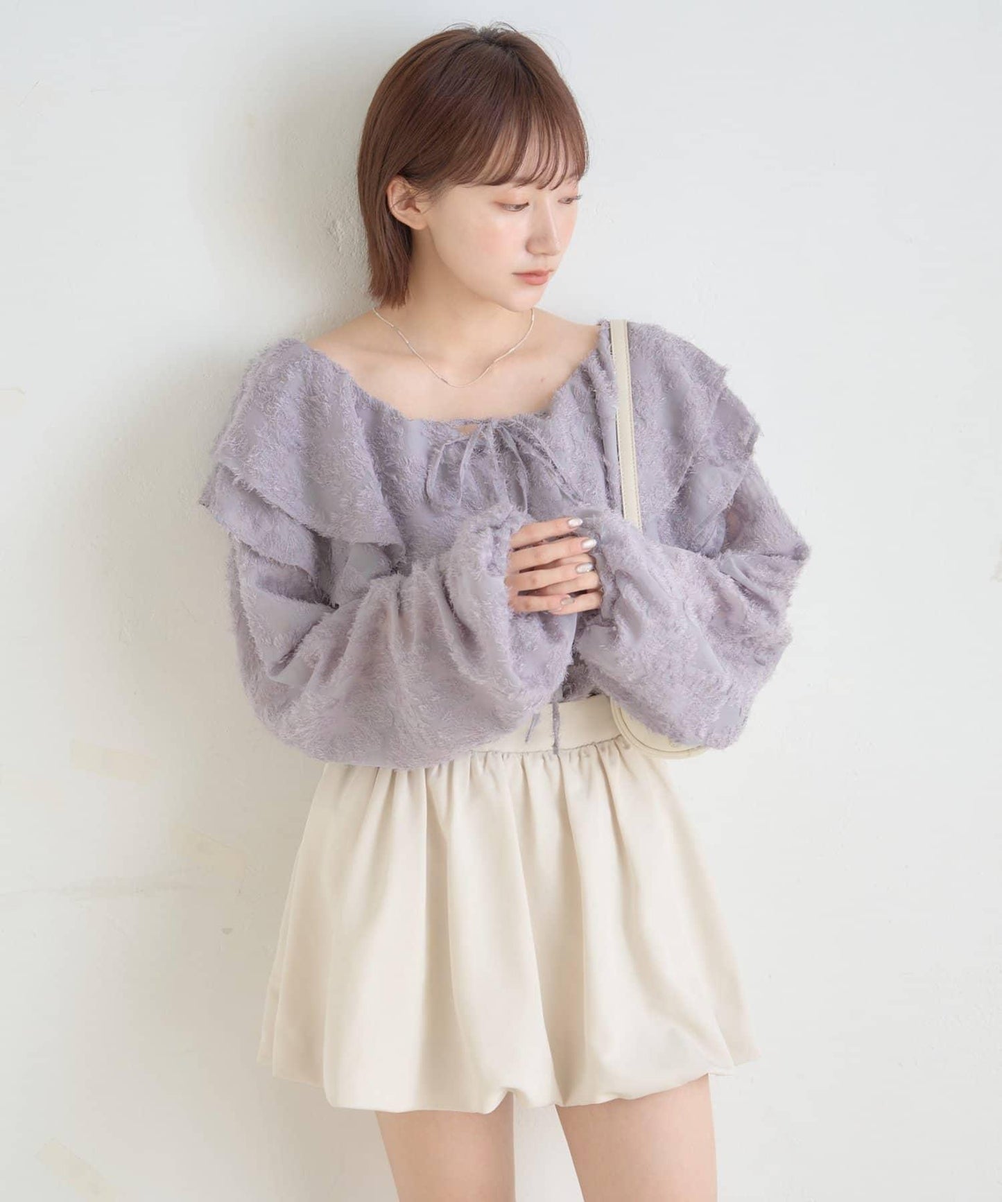 【mystic】[mline]荷葉邊褶皺雪紡襯衫