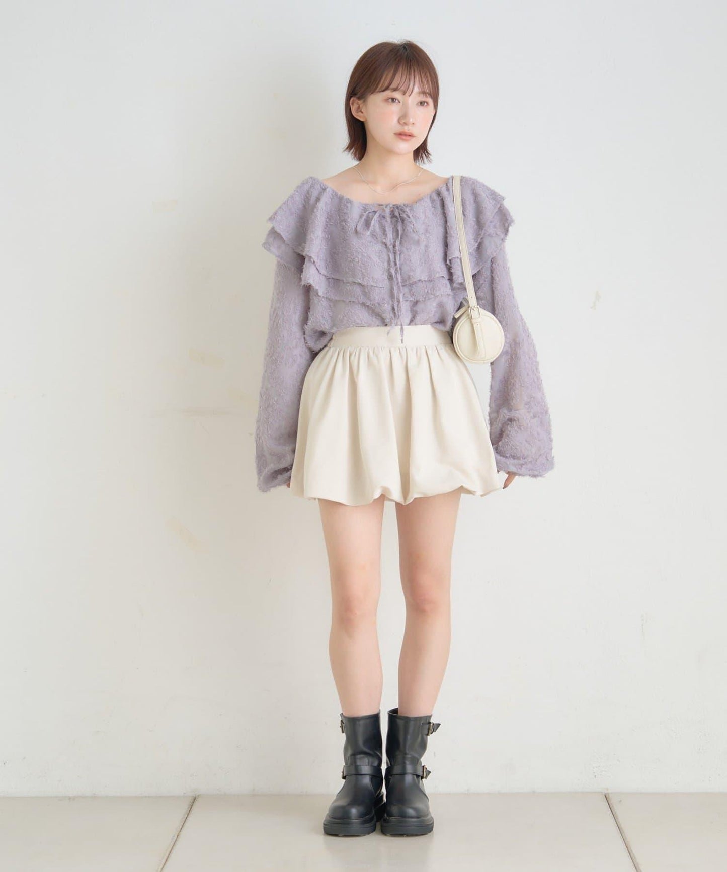 【mystic】[mline]荷葉邊褶皺雪紡襯衫